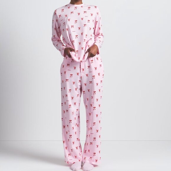 SKIMS Cherry Blossom Candy Bow Boyfriend Pajamas size L NWT - Picture 1 of 4